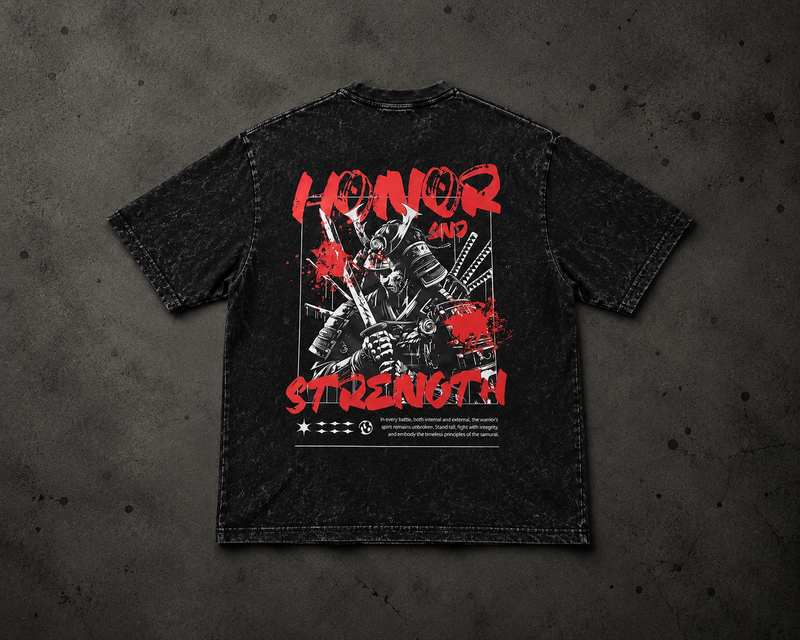 Acid wash Over sized Honor and strength T- Shirt