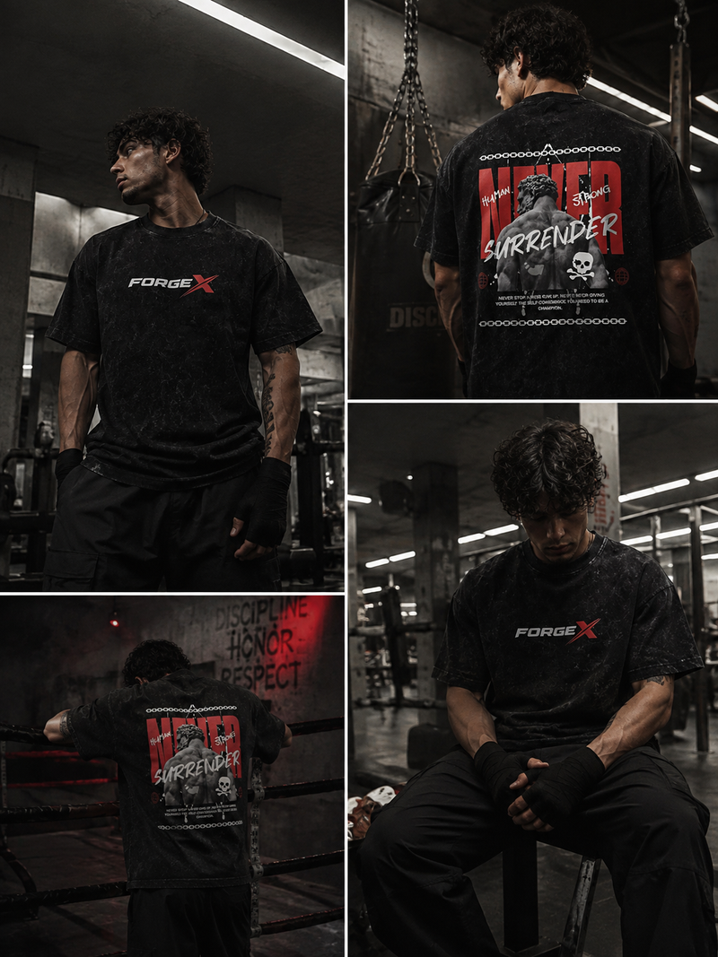 Acid wash Over sized Never Surrender T- Shirt